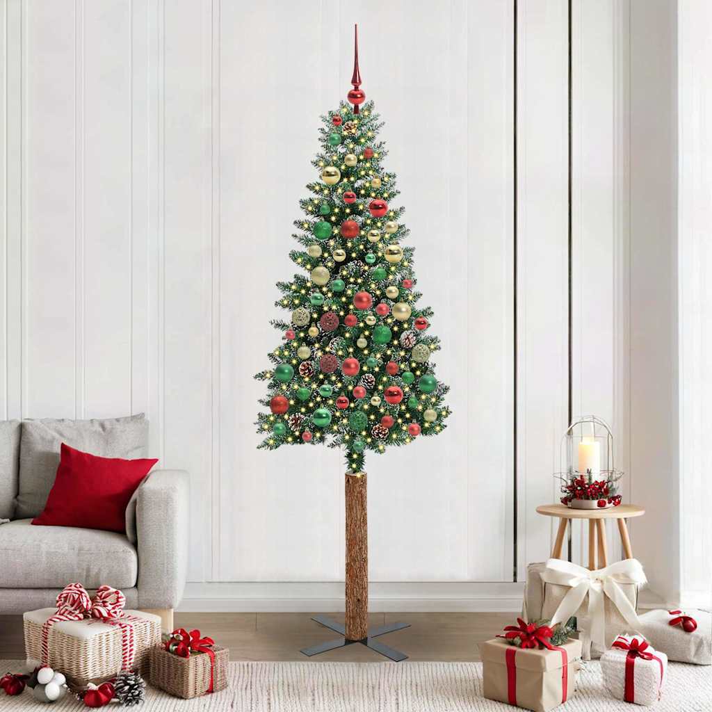 Slim Christmas Tree with 300 LEDs Green and White 210 cm